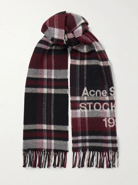  Acne Studios Acne Studios - Fringed Checked Wool-blend Scarf - Black 