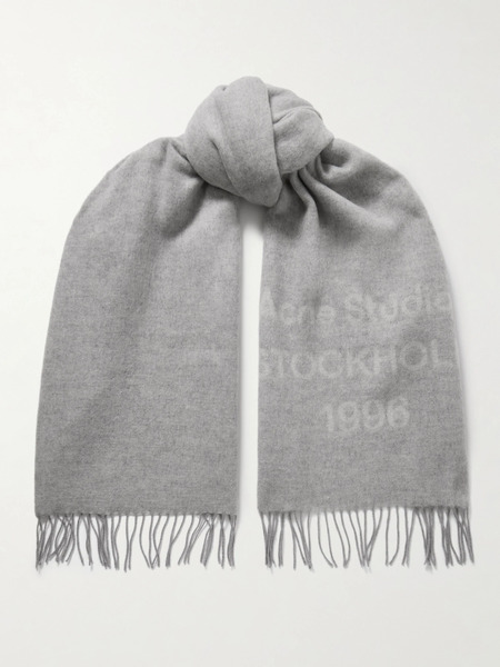  Acne Studios Acne Studios - Fringed Wool-jacquard Scarf - Gray 