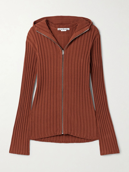 Acne Studios Acne Studios - Hooded Ribbed Cotton Cardigan - Brick 