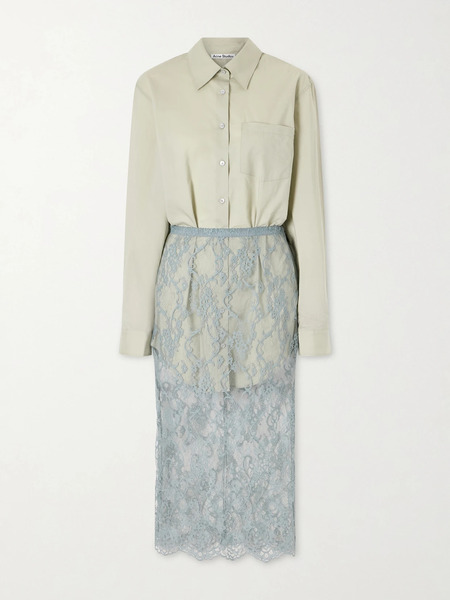  Acne Studios Acne Studios - Lace-trimmed Cotton And Silk-blend Midi Dress - Green 