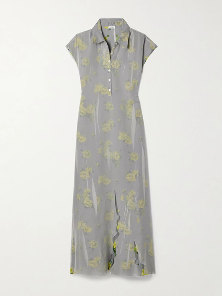  Acne Studios Acne Studios - Layered Chiffon And Floral-print Crepe Maxi Dress - Gray 