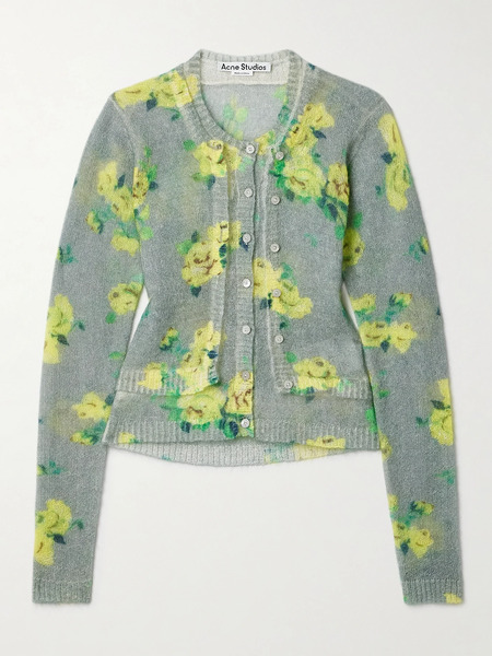  Acne Studios Acne Studios - Layered Floral-print Mohair-blend Sweater - Gray 
