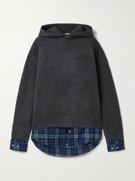  Acne Studios Acne Studios - Layered Knitted And Checked Cotton-flannel Hoodie - Dark Gray 