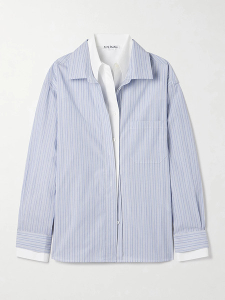  Acne Studios Acne Studios - Layered Striped Organic Cotton-poplin Shirt - Light Blue 