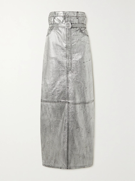  Acne Studios Acne Studios - Metallic Belted Leather Maxi Skirt - Silver 