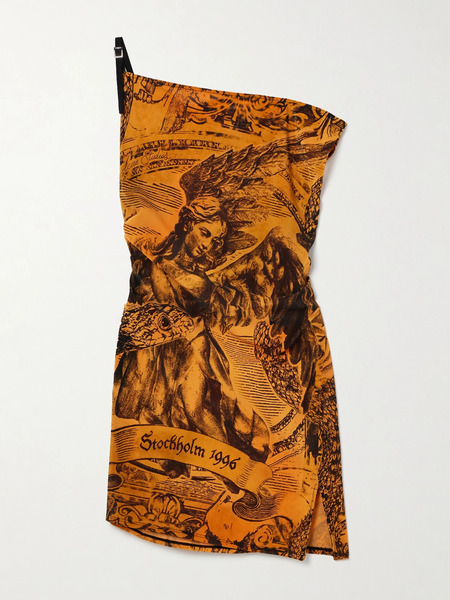  Acne Studios Acne Studios - Off-the-shoulder Ruched Printed Stretch-mesh Mini Dress - Orange 
