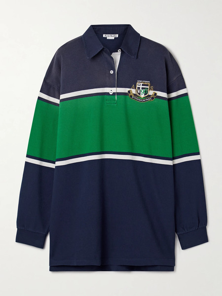  Acne Studios Acne Studios - Oversized Embroidered Striped Organic Cotton-jersey Polo Top - Navy 