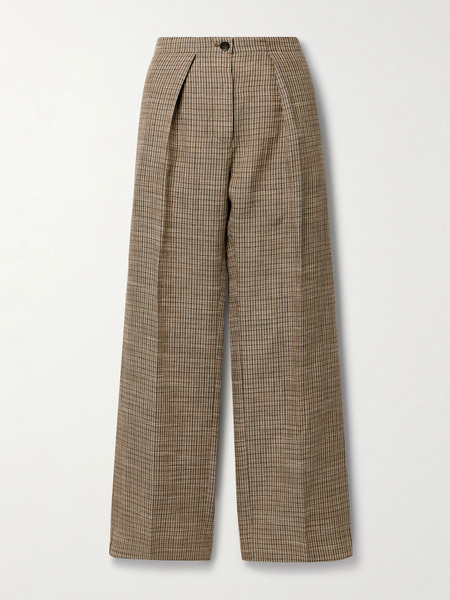  Acne Studios Acne Studios - Pleated Checked Linen-blend Wide-leg Pants - Brown 