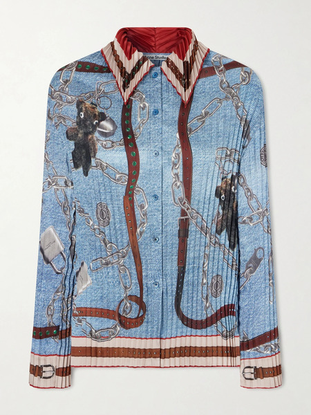  Acne Studios Acne Studios - Printed Pleated Satin-twill Shirt - Blue 