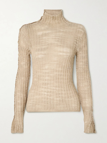  Acne Studios Acne Studios - Ribbed Linen-blend Turtleneck Top - Beige 
