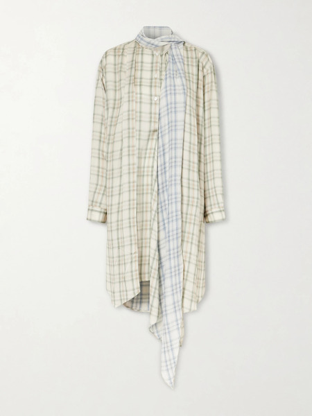  Acne Studios Acne Studios - Scarf-detailed Checked Satin Midi Dress - Multi 