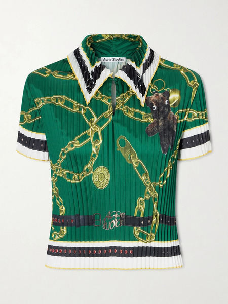  Acne Studios Acne Studios - Syndia Pleated Printed Twill Polo Shirt - Green 