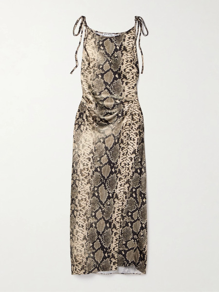  Acne Studios Acne Studios - Wrap-effect Draped Snake-print Hammered-satin Midi Dress - Snake Print 