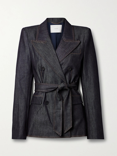  Adam Lippes Adam Lippes - Belted Double-breasted Denim Jacket - Dark Denim 