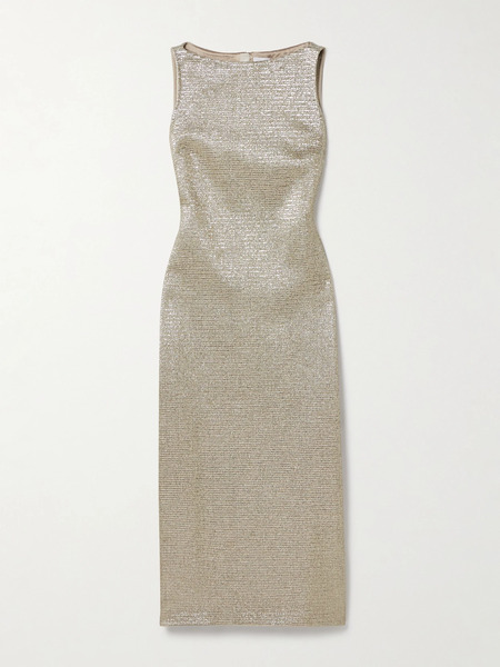  Adam Lippes Adam Lippes - Blaire Metallic Stretch-tweed Midi Dress - Gold 