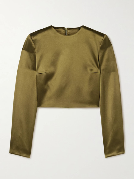  Adam Lippes Adam Lippes - Keira Cropped Silk-charmeuse Top - Green 