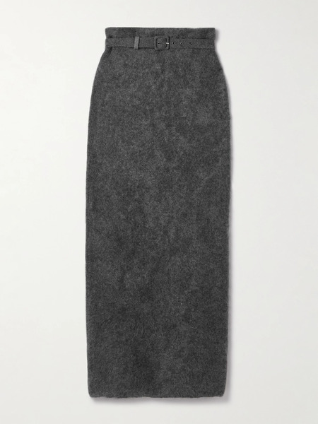  Adam Lippes Adam Lippes - Levi Belted Brushed-cashmere Midi Skirt - Gray 
