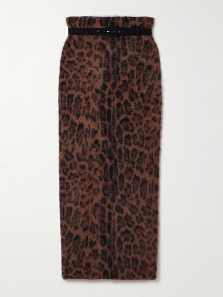  Adam Lippes Adam Lippes - Levi Belted Leopard-print Brushed-cashmere Midi Skirt - Leopard Print 