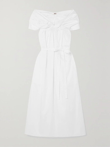  Adam Lippes Adam Lippes - Off-the-shoulder Ruched Cotton-poplin Midi Dress - White 