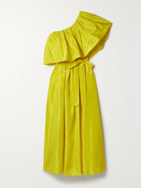  Adam Lippes Adam Lippes - One-shoulder Ruffled Belted Silk-taffeta Midi Dress - Yellow 