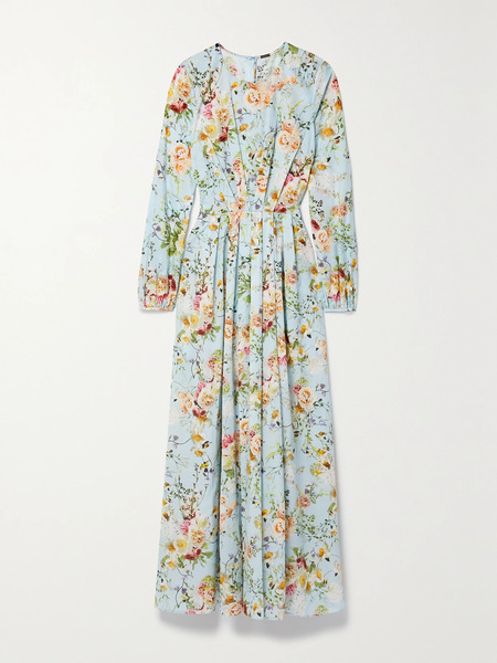  Adam Lippes Adam Lippes - Pleated Floral-print Cotton-voile Maxi Dress - Light Blue 