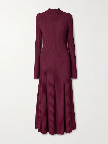  Adam Lippes Adam Lippes - Tabitha Ribbed-knit Midi Dress - Burgundy 