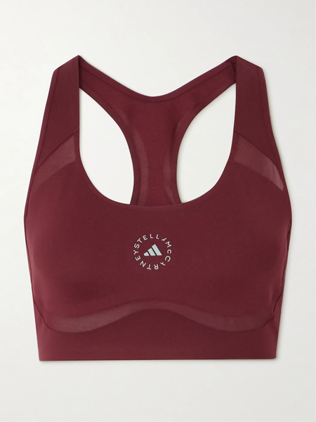  Adidas By Stella Mccartney Adidas By Stella Mccartney - Truepurpose Mesh-trimmed Printed Stretch Recycled Sports Bra - Burgundy 