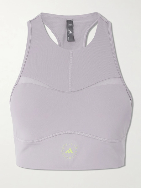 Adidas By Stella Mccartney Adidas By Stella Mccartney - Truepurpose Perforated Logo-appliquéd Recycled Stretch-jersey Sports Bra - Light Gray 