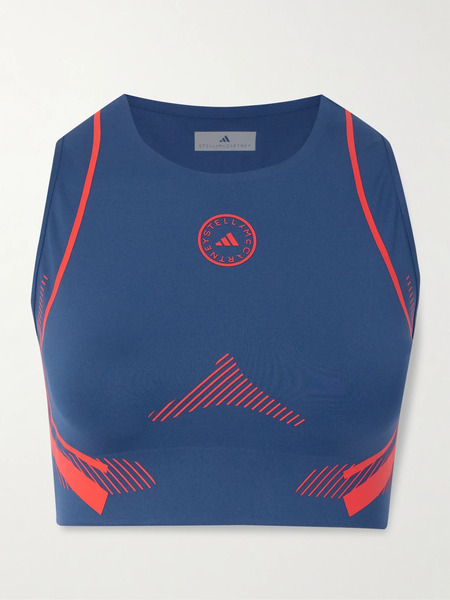  Adidas By Stella Mccartney Adidas By Stella Mccartney - Truepurpose Perforated Logo-appliquéd Recycled Stretch-jersey Sports Bra - Navy 