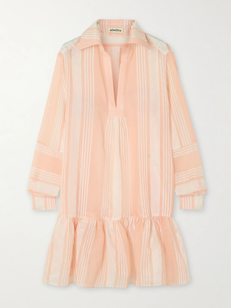  Admona Admona - Izaat Tiered Striped Gauze Mini Shirt Dress - Peach 