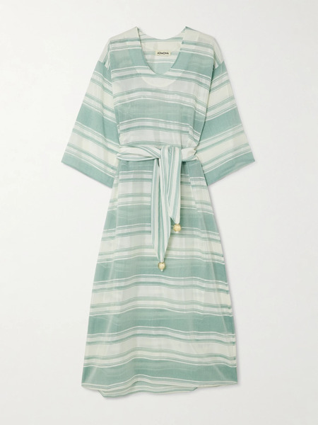  Admona Admona - Tala Belted Embellished Striped Gauze Coverup - Teal 
