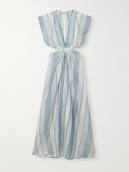  Admona Admona - Usama Cutout Striped Mesh Maxi Dress - Blue 