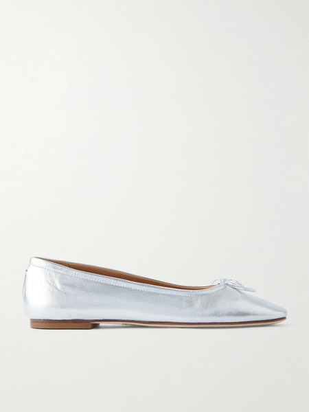  Aeyde Aeyde - Delfina Bow-detailed Metallic Leather Ballet Flats - Silver 