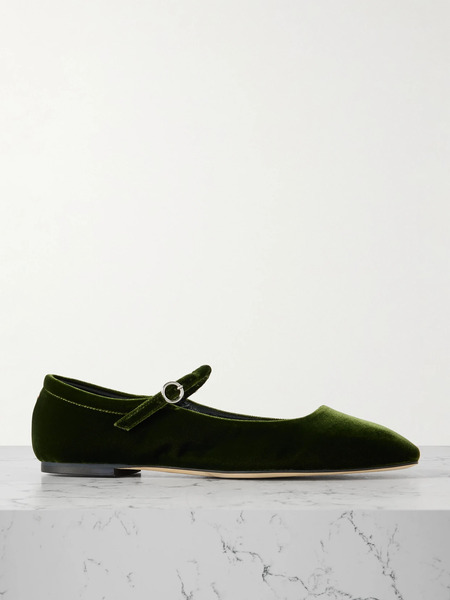 Aeyde Aeyde - Uma Velvet Mary Jane Ballet Flats - Army Green 
