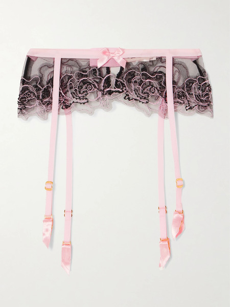  Agent Provocateur Agent Provocateur - Lindie Embellished Embroidered Tulle Suspender Belt - Pink 