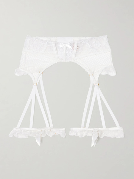  Agent Provocateur Agent Provocateur - Rosia Embroidered Lace, Tulle And Satin Suspender Belt - White 