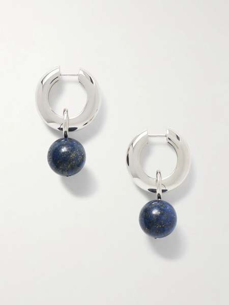  Agmes Agmes - Sonia Recycled Sterling Silver Lapis Lazuli Hoop Earrings - One Size 