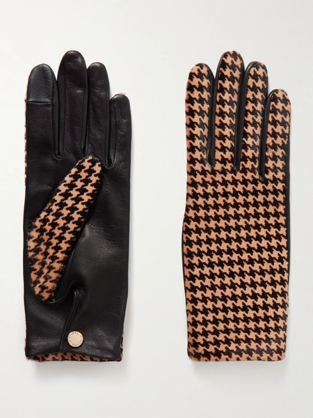  Agnelle Agnelle - Susan Houndstooth Calf Hair And Leather Gloves - Brown 