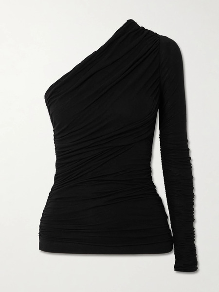  Agolde Agolde - Annette One-shoulder Ruched Stretch-jersey Top - Black 