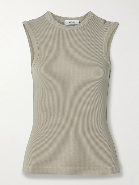  Agolde Agolde - Cassidy Ribbed Stretch Organic Cotton And Lyocell-blend Jersey Tank - Mushroom 