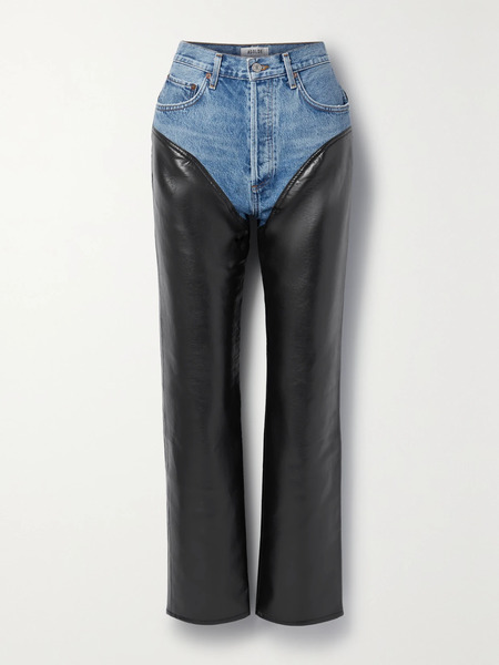  Agolde Agolde - Harley Denim And Recycled Leather-blend Straight-leg Pants - Black 