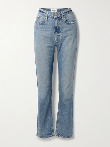  Agolde Agolde - High Rise Stovepipe Frayed Straight-leg Organic Jeans - Mid Denim 