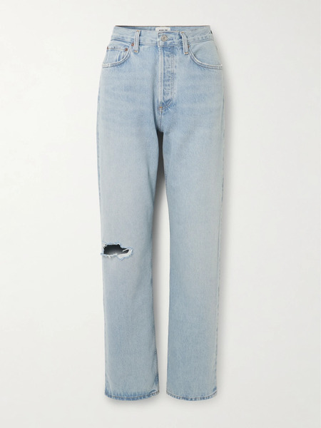  Agolde Agolde - Kelly Distressed High-rise Straight-leg Jeans - Mid Denim 
