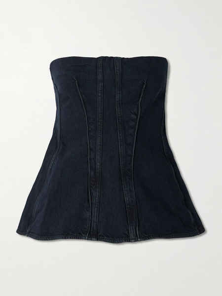  Agolde Agolde - Lara Strapless Paneled Denim Bustier Top - Dark Denim 