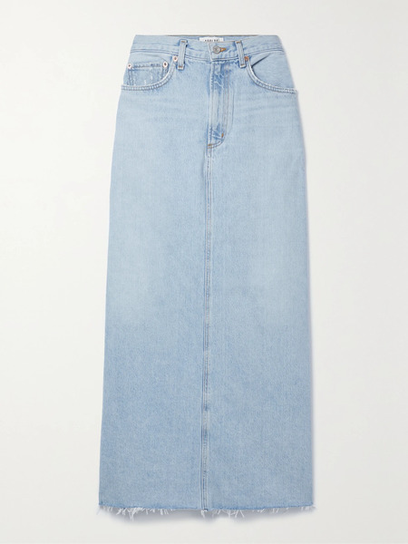  Agolde Agolde - + Net Sustain Hilla Frayed Organic Denim Maxi Skirt - Light Denim 
