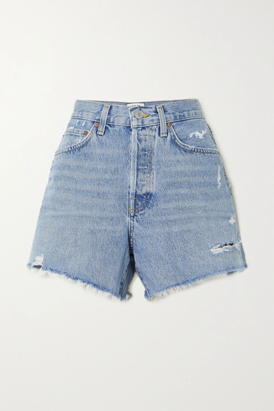  Agolde Agolde - Parker Long Distressed Organic Denim Shorts - Light Denim 