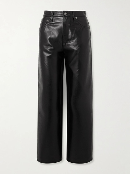  Agolde Agolde - Ren Cropped High-rise Wide-leg Recycled Leather-blend Pants - Black 