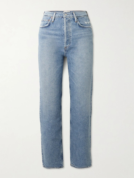  Agolde Agolde - '90s Pinch Waist Cropped Distressed Mid-rise Straight-leg Jeans - Light Denim 