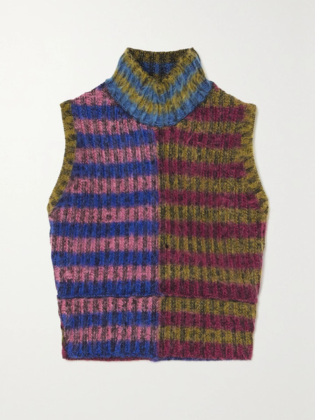  Agr Agr - Cropped Brushed Striped Cotton-blend Turtleneck Sweater - Pink 