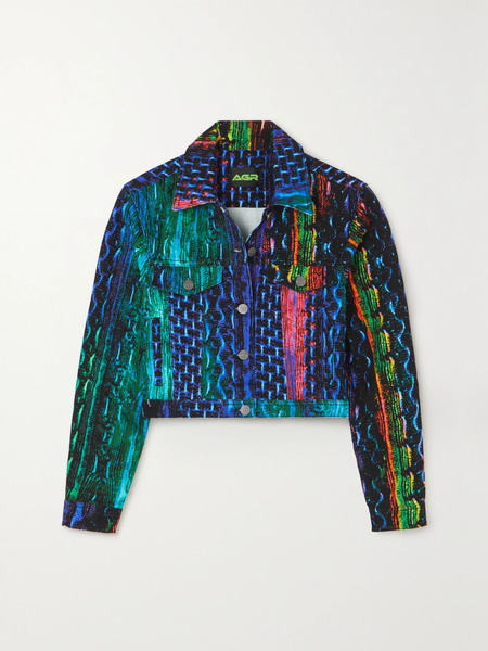  Agr Agr - Cropped Snake-print Denim Jacket - Blue 